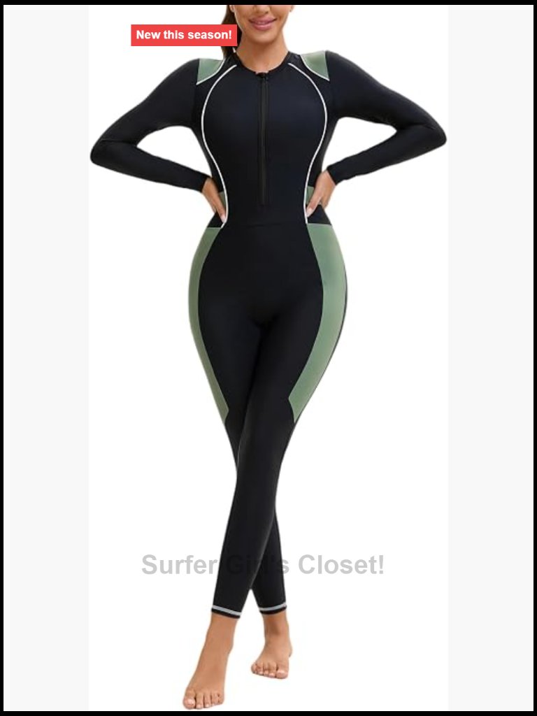 Full Body Zip Front Rash Guard Upf 50+ Long Sleeve One Piece Swimsuit With
